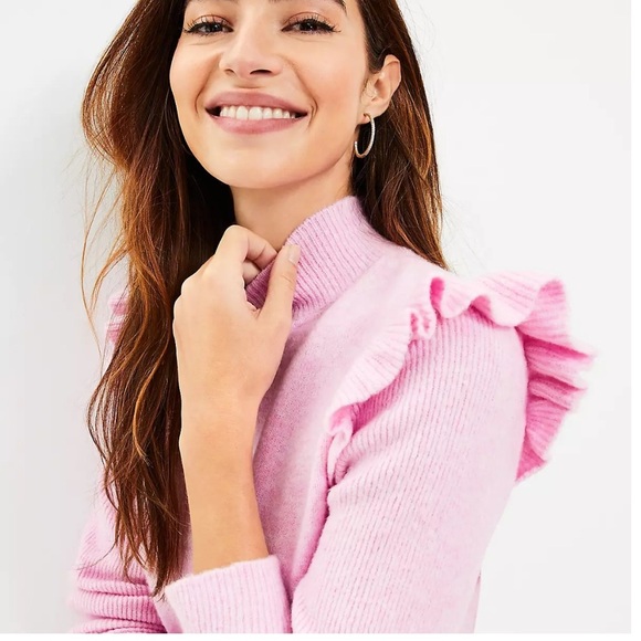 Loft Ruffle Mock Neck Sweater Size S - Picture 2 of 8